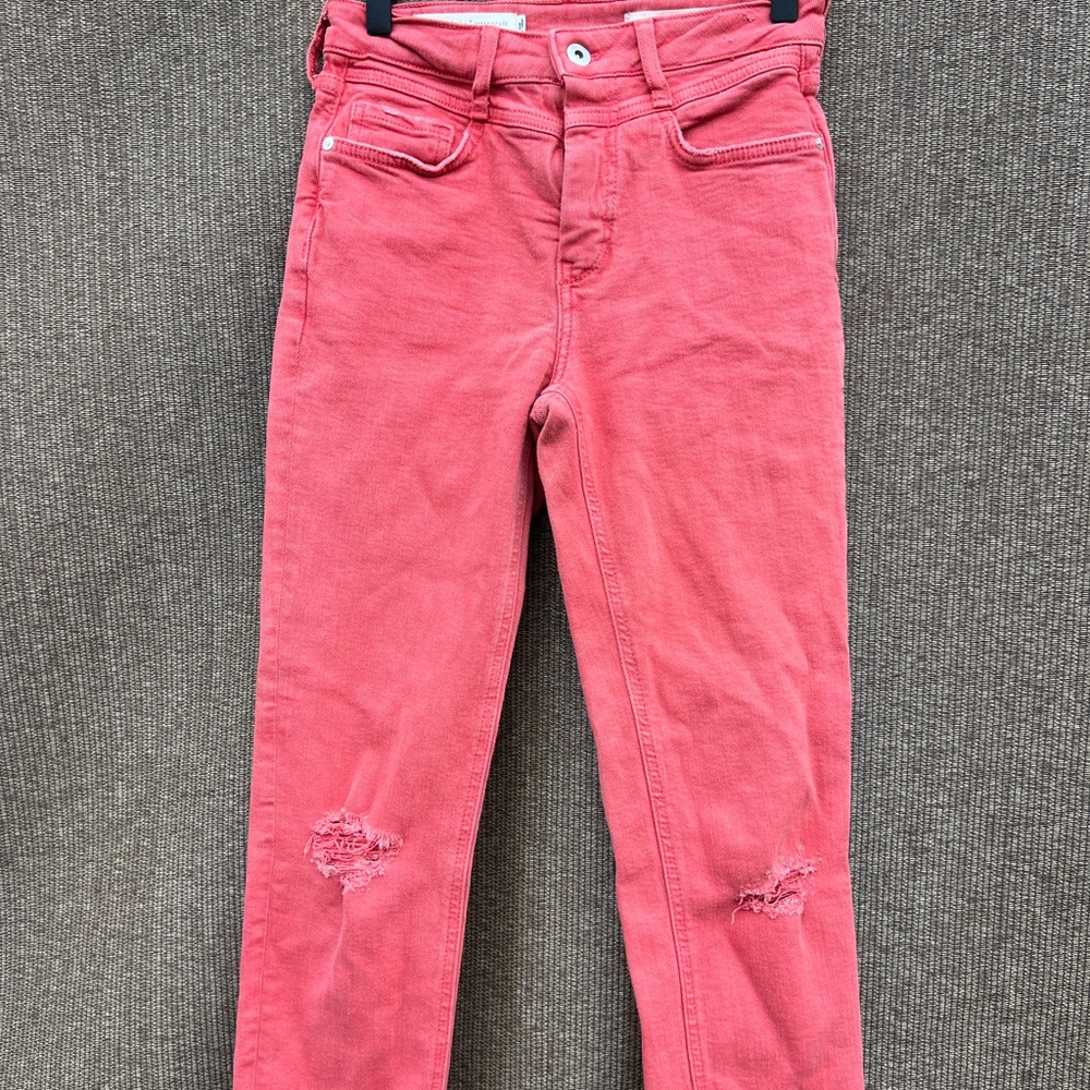Pilcro and The Letterpress Denim Jeans Women’s Sz 25 High Rise Slim Red Orange